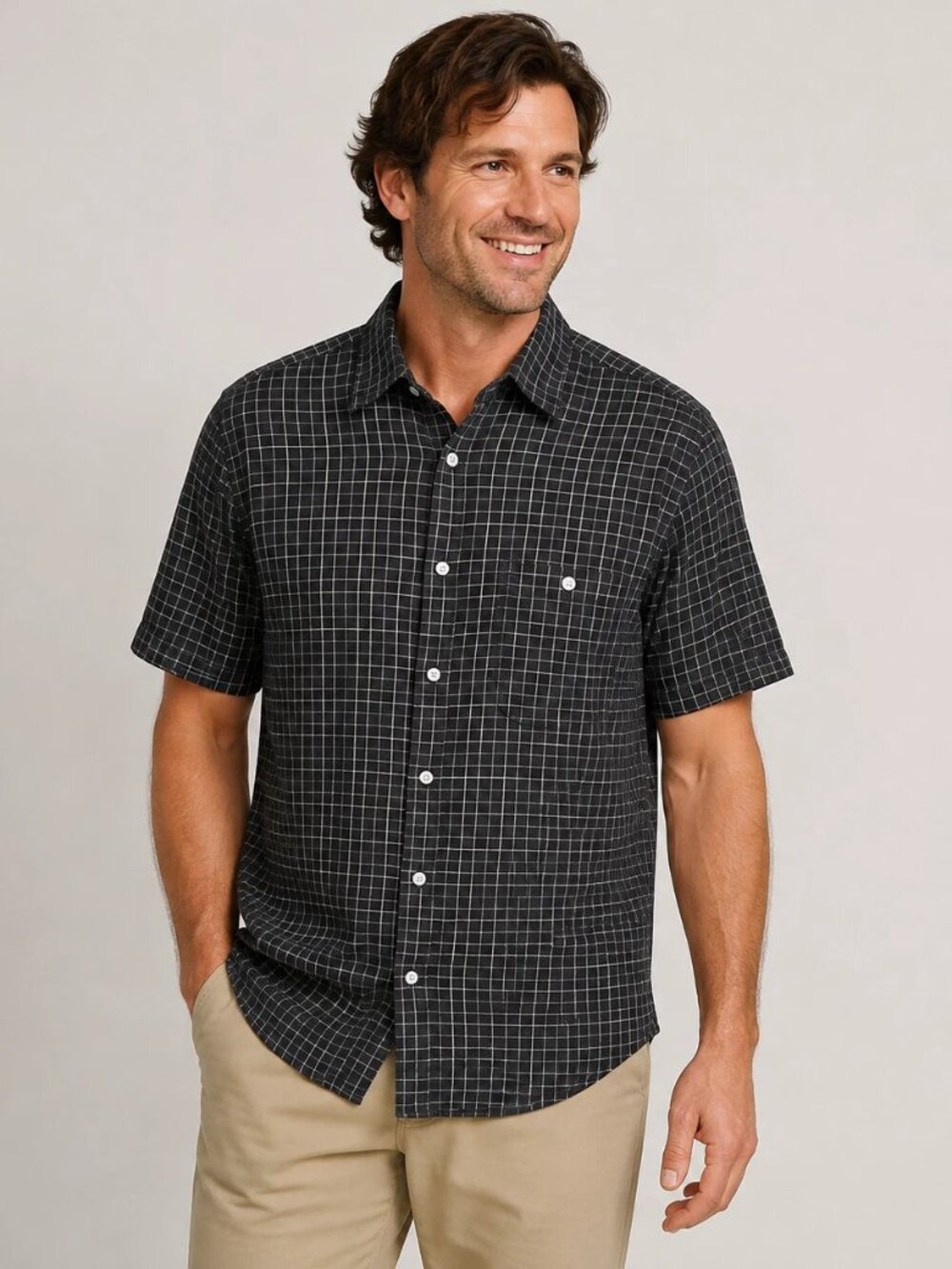Orvis Men's Large Hemp Tencel Plaid Short Sleeve Coastal Outdoor Button Up Shirt